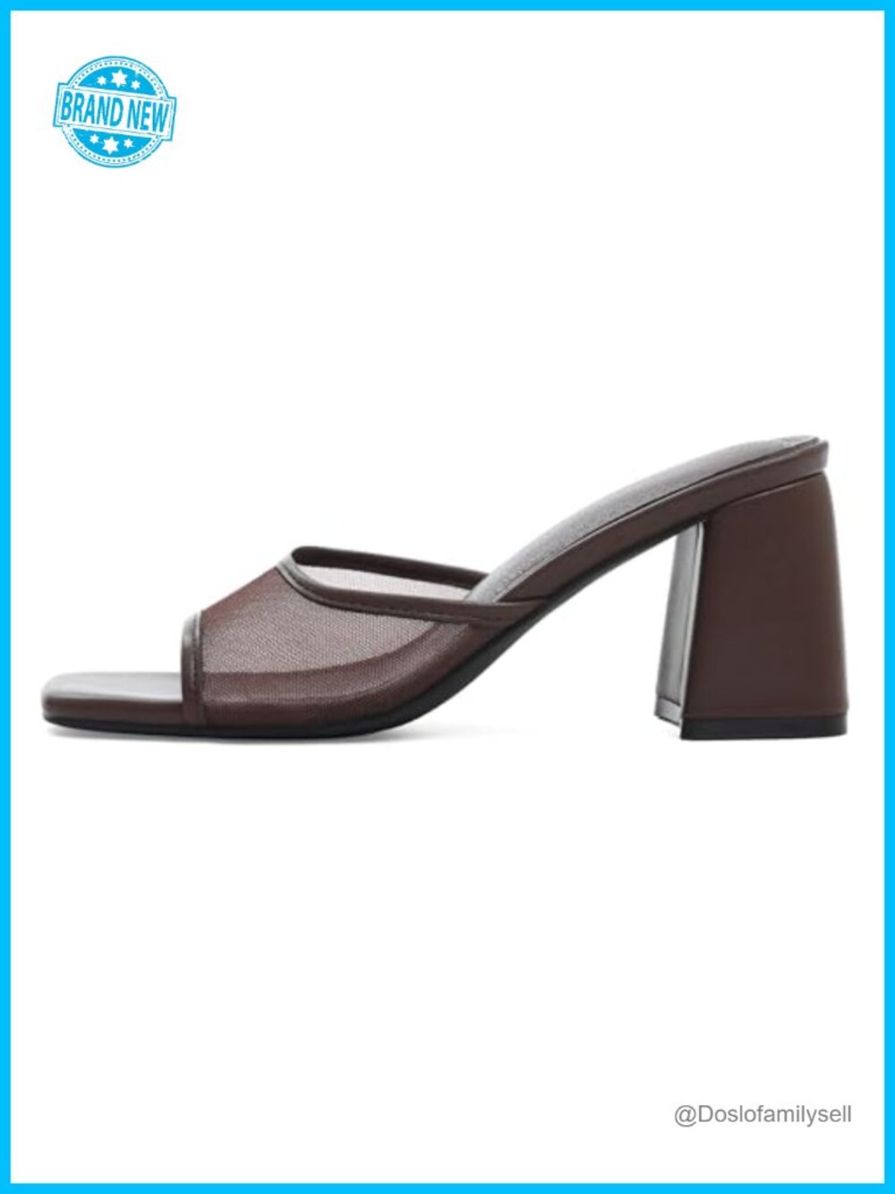 Women's Mesh Block Heel Sandals Square Toe Slip On Mules